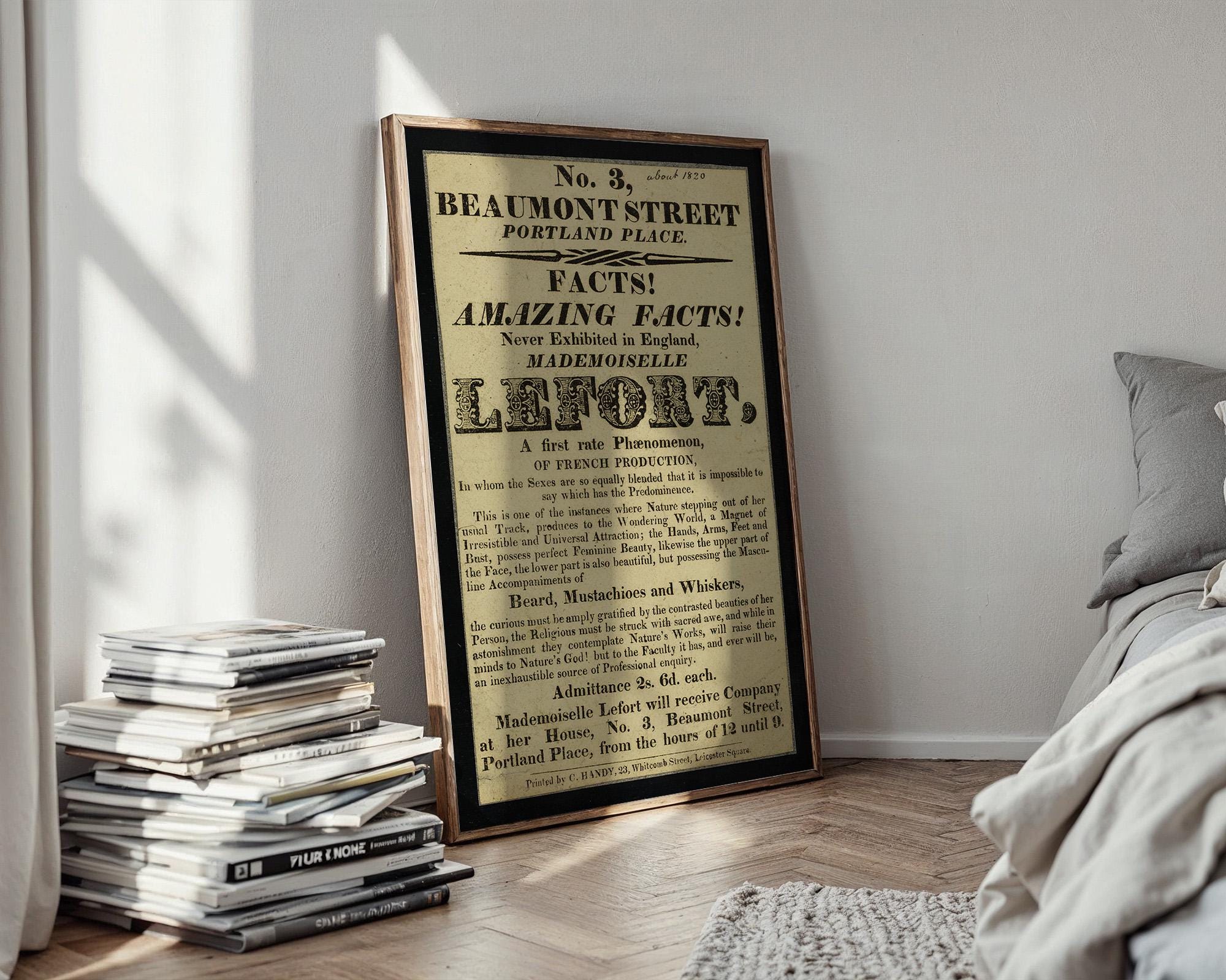 Freak Show Poster Print – Mademoiselle Lefort Vintage Reprint – Bearded Lady Flyer from 1800s Exhibition of Natural Wonders - Just Great Posters