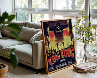 Vintage Movie Poster Print – King Kong French Cinema Reprint – 1930s Giant Gorilla & Fire Scene with Classic Film Artwork - Just Great Posters