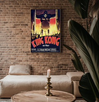 Vintage Movie Poster Print – King Kong French Cinema Reprint – 1930s Giant Gorilla & Fire Scene with Classic Film Artwork - Just Great Posters