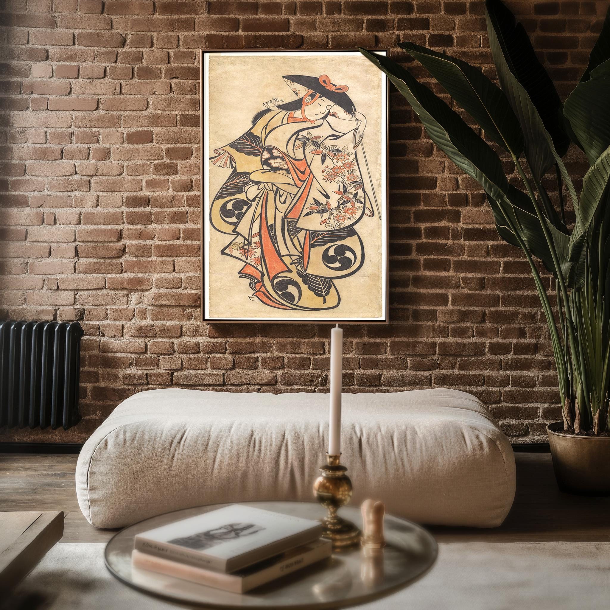 Japanese Print Reproduction – Traditional Woodblock Kimono Woman Poster – Vintage Ukiyo - e Style Reprint with Floral Detail - Just Great Posters