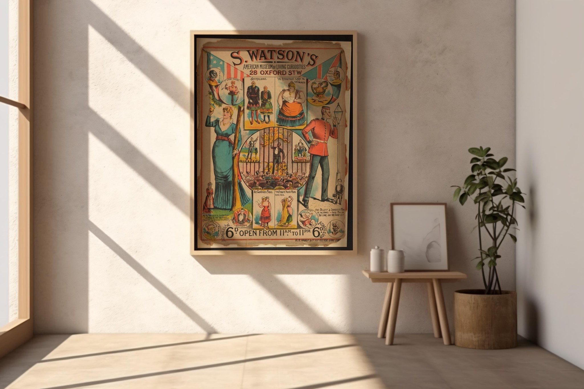 Vintage Sideshow Poster Print – Watson’s Living Curiosities Reprint – Freak Show Museum Poster with Performers and Claims - Just Great Posters