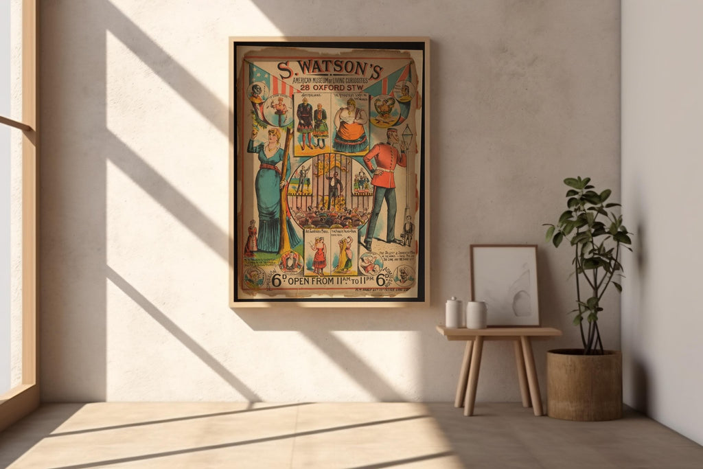 Vintage Sideshow Poster Print – Watson’s Living Curiosities Reprint – Freak Show Museum Poster with Performers and Claims - Just Great Posters