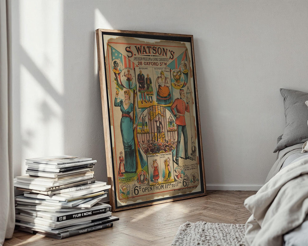 Vintage Sideshow Poster Print – Watson’s Living Curiosities Reprint – Freak Show Museum Poster with Performers and Claims - Just Great Posters