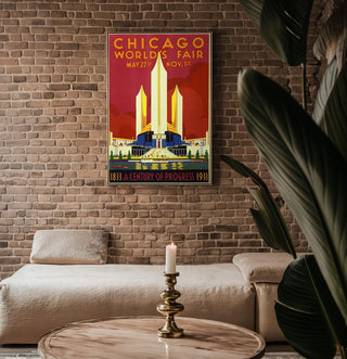 Vintage World’s Fair Poster Print – Chicago 1933 Century of Progress Reprint – Art Deco Skyline and Expo Pavilion Artwork - Just Great Posters