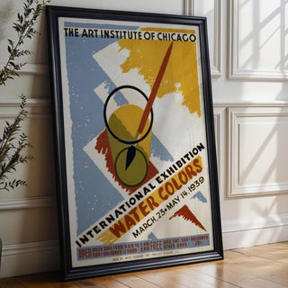 Vintage Art Show Poster Print – 1939 Watercolors Exhibition Reprint – WPA Federal Art Project with Brush and Paint Illustration - Just Great Posters