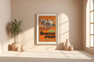 Bold Vintage Olympic Poster Print – 1916 Amsterdam Chariot Horse Racing Art – Retro Sports Wall Art, Myth - Inspired Print, Free Shipping - Just Great Posters