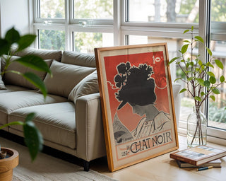 Vintage Le Chat Noir Poster Print – 1890s French Art Nouveau Style with Silhouette Woman – Parisian Black Cat Cabaret Wall Art - Just Great Posters