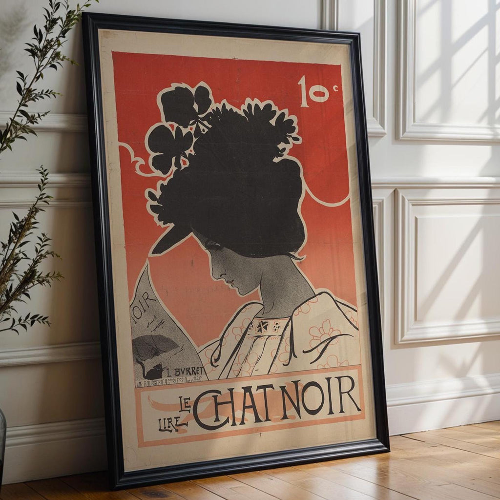 Vintage Le Chat Noir Poster Print – 1890s French Art Nouveau Style with Silhouette Woman – Parisian Black Cat Cabaret Wall Art - Just Great Posters