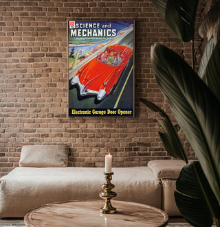 Retro Science Magazine Cover Print – 1950s Futuristic Car Wall Art – Bold Mid - Century Tech Poster, Red Space Age Driving Illustration - Just Great Posters