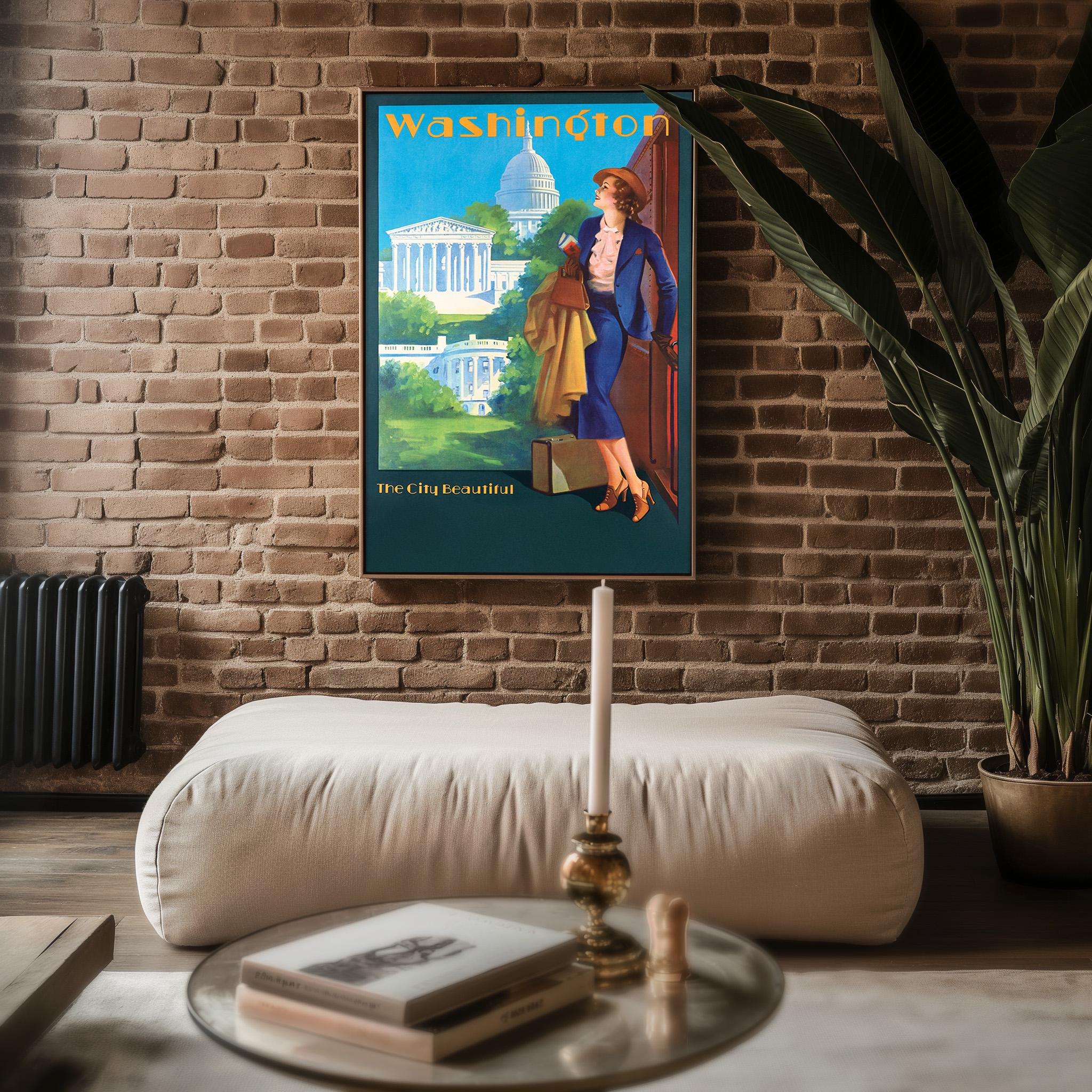 Vintage Washington DC Travel Poster Print – Soft Pink Capitol Illustration – Romantic USA Wall Art, City Beautiful Movement Style - Just Great Posters