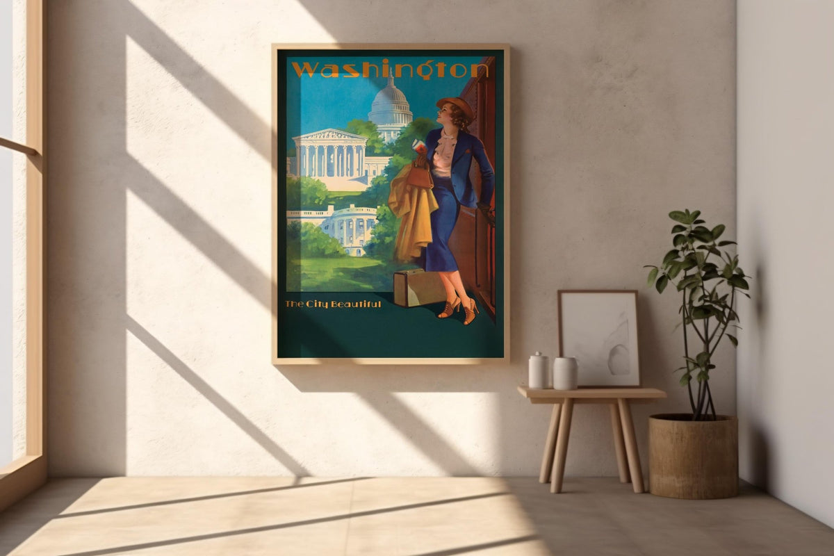 Vintage Washington DC Travel Poster Print – Soft Pink Capitol Illustration – Romantic USA Wall Art, City Beautiful Movement Style - Just Great Posters