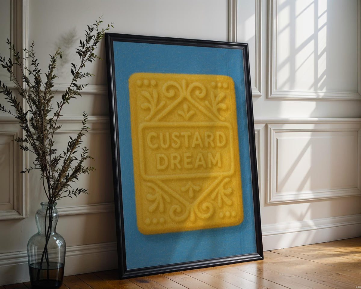 Custard Cream Biscuit Art Print – Retro Cookie Poster – British Treat Wall Art – Playful Kitchen Print – Bold Snack Illustration Gift - Just Great Posters