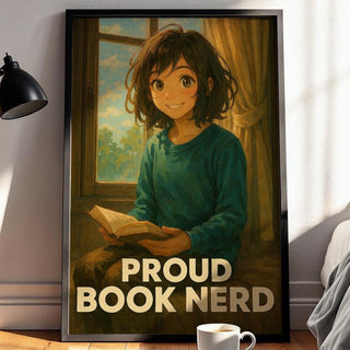 Proud Book Nerd Poster – Cozy Reading Art Print – Anime Style Book Lover Wall Art – Cute Library Decor – Gift for Readers and Introverts - Just Great Posters