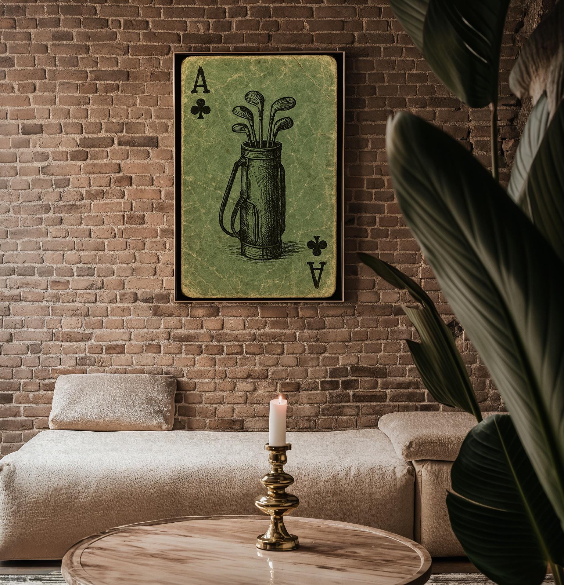 Golf Ace of Clubs Art Print – Vintage Playing Card Poster with Golf Bag Sketch, Unique Gift for Golfers, Clubhouse, or Game Room Art - Just Great Posters