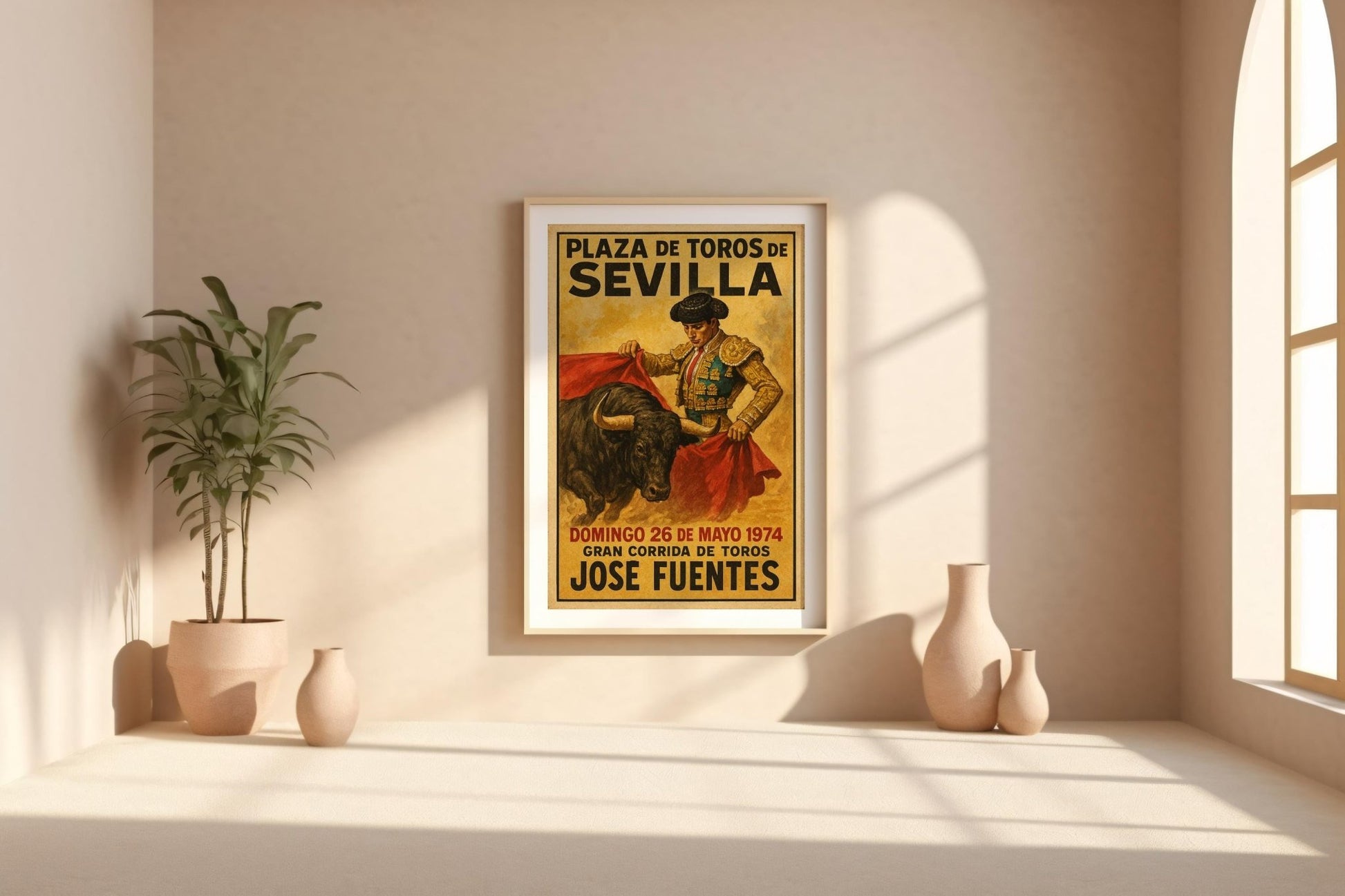Retro Sevilla Bullfight Poster – 1974 José Fuentes Matador Print, Vintage Spanish Plaza de Toros Corrida de Toros Wall Art - Just Great Posters