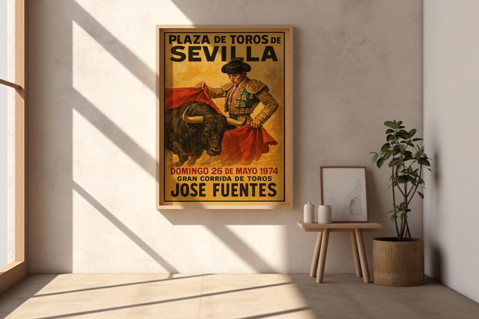 Retro Sevilla Bullfight Poster – 1974 José Fuentes Matador Print, Vintage Spanish Plaza de Toros Corrida de Toros Wall Art - Just Great Posters