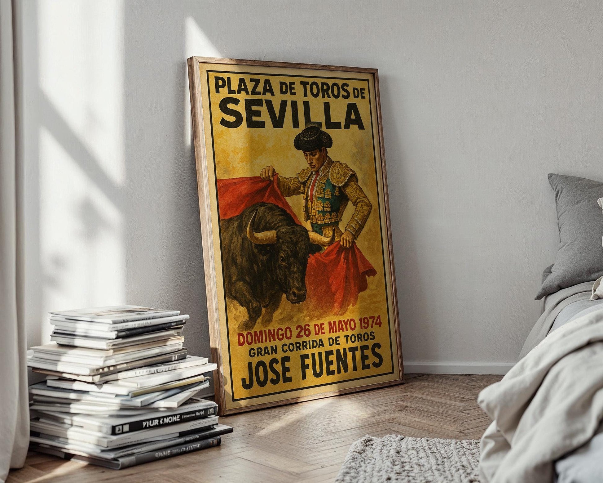 Retro Sevilla Bullfight Poster – 1974 José Fuentes Matador Print, Vintage Spanish Plaza de Toros Corrida de Toros Wall Art - Just Great Posters