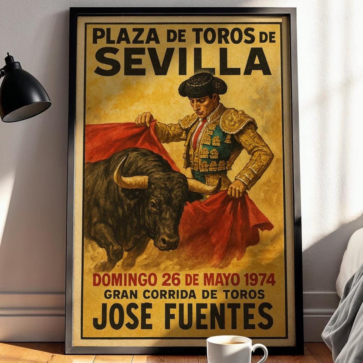 Retro Sevilla Bullfight Poster – 1974 José Fuentes Matador Print, Vintage Spanish Plaza de Toros Corrida de Toros Wall Art - Just Great Posters