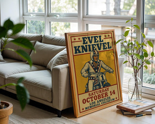 Evel Knievel Vintage Poster – Retro Motorcycle Stunt Show Print, 70s LA Memorial Coliseum Wall Art for Daredevil Fans or Collectors - Just Great Posters