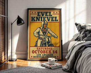 Evel Knievel Vintage Poster – Retro Motorcycle Stunt Show Print, 70s LA Memorial Coliseum Wall Art for Daredevil Fans or Collectors - Just Great Posters