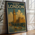 Visit London Vintage Poster – Retro Big Ben & River Thames Travel Print, Classic British Wall Art, UK Tourism Illustration - Just Great Posters