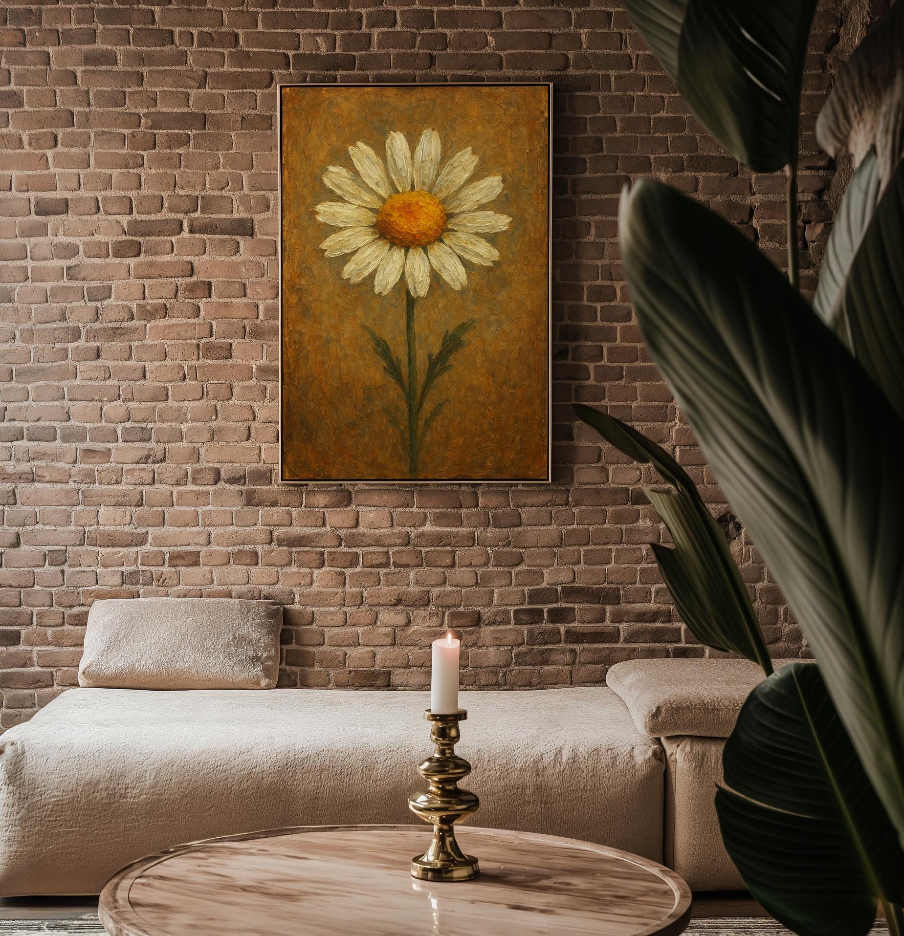 Vintage Daisy Flower Wall Art – Minimal Botanical Print with Rustic Texture, Retro Floral Poster for Nature Lovers & Cozy Decor - Just Great Posters
