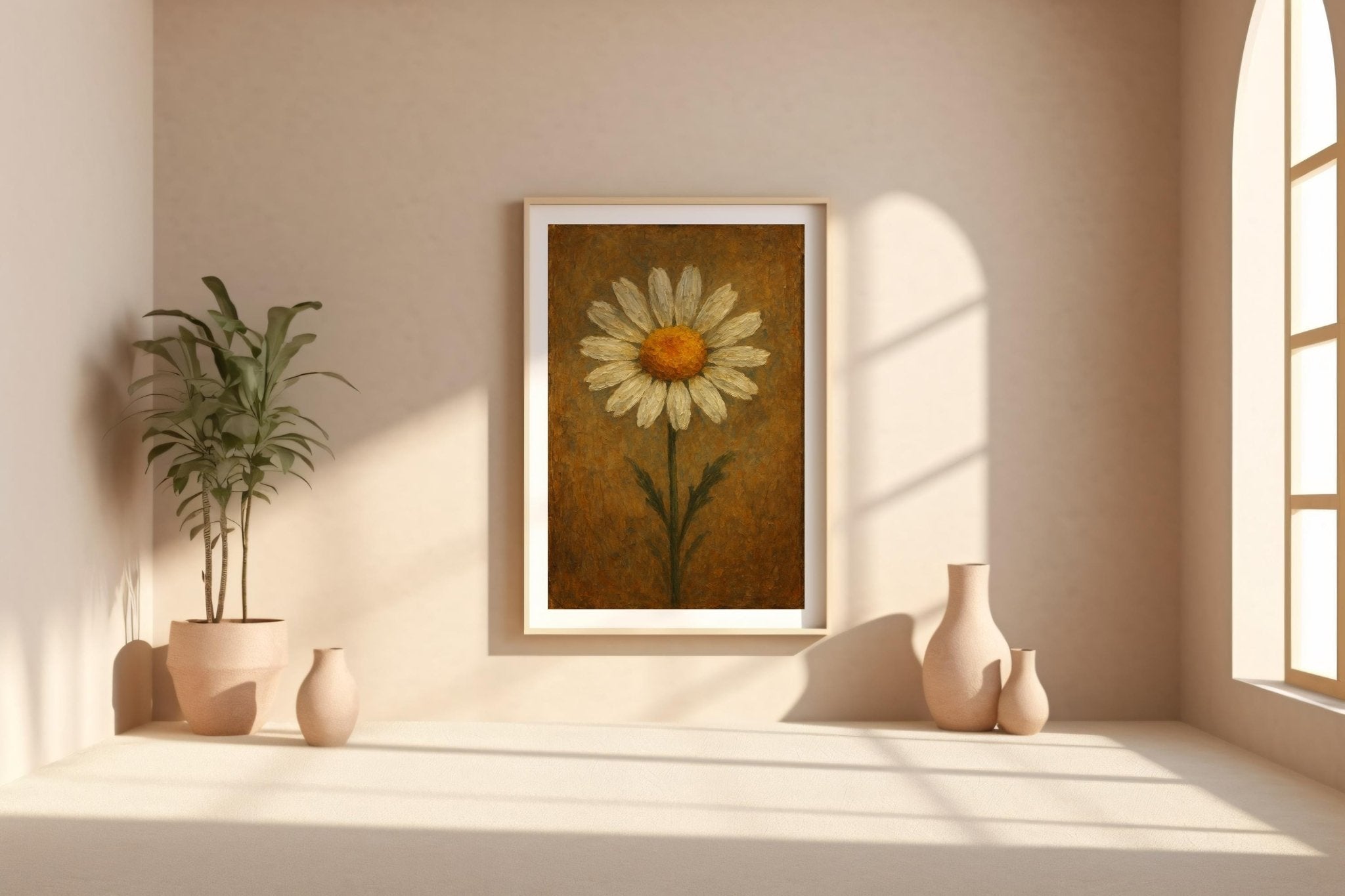 Vintage Daisy Flower Wall Art – Minimal Botanical Print with Rustic Texture, Retro Floral Poster for Nature Lovers & Cozy Decor - Just Great Posters