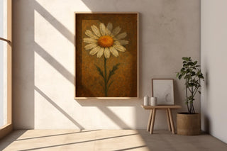 Vintage Daisy Flower Wall Art – Minimal Botanical Print with Rustic Texture, Retro Floral Poster for Nature Lovers & Cozy Decor - Just Great Posters