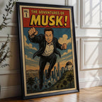 Musk Comic Poster – Elon Musk Superhero Parody Print, Retro Comic Wall Art for Fans of Tech & Pop Culture - Just Great Posters