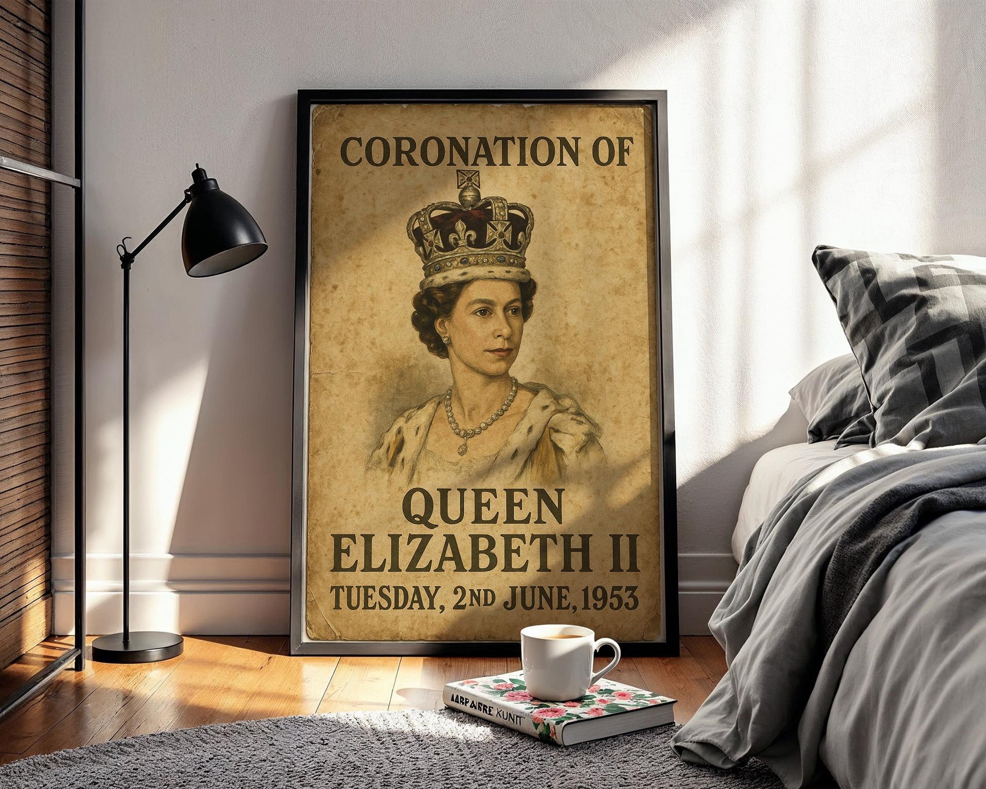 Queen Elizabeth II Coronation Poster – Vintage 1953 Royal Wall Art, Historic UK Print with Crown Portrait, British Monarchy Decor - Just Great Posters