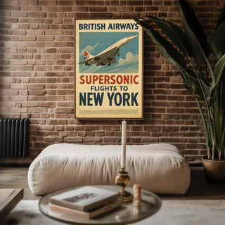 Concorde Supersonic Jet Poster – Vintage British Airways Wall Art, Retro NYC Flight Travel Print, Iconic Aviation Gift for Jet Lovers - Just Great Posters