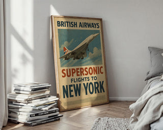 Concorde Supersonic Jet Poster – Vintage British Airways Wall Art, Retro NYC Flight Travel Print, Iconic Aviation Gift for Jet Lovers - Just Great Posters