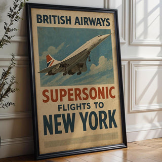 Concorde Supersonic Jet Poster – Vintage British Airways Wall Art, Retro NYC Flight Travel Print, Iconic Aviation Gift for Jet Lovers - Just Great Posters