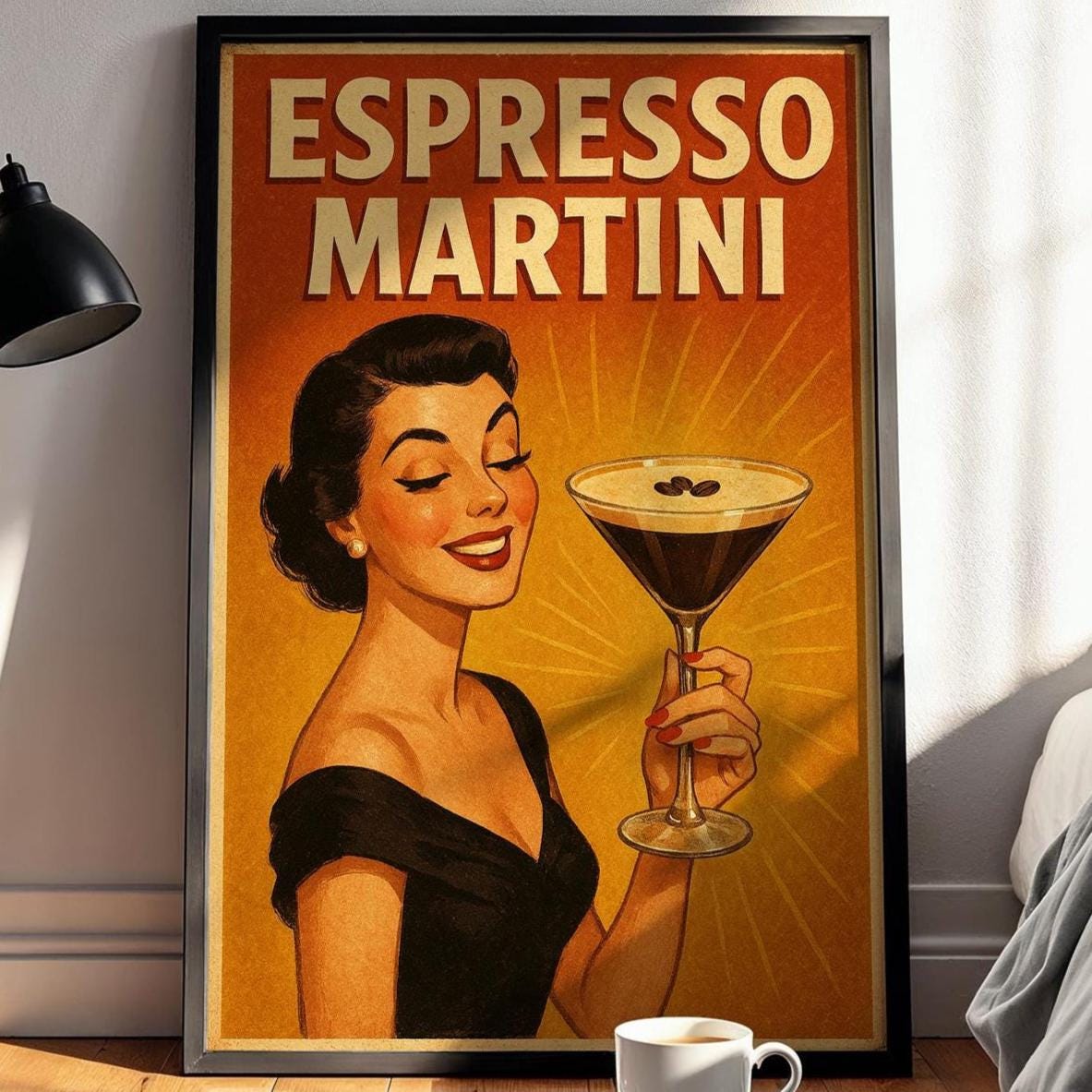 Espresso Martini Poster – Retro Cocktail Wall Art – Glam Vintage Bar Print – Bold Espresso Artwork – Chic Gift for Coffee & Cocktail Lovers - Just Great Posters