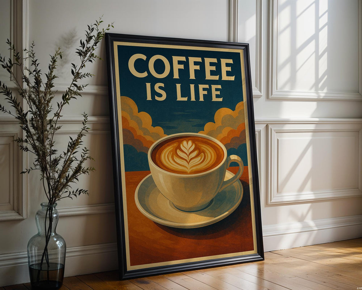Retro Coffee Art Print – Vintage Style Latte Poster for Kitchen or Café Wall, Bold Coffee Lover Gift for Baristas & Espresso Addicts - Just Great Posters