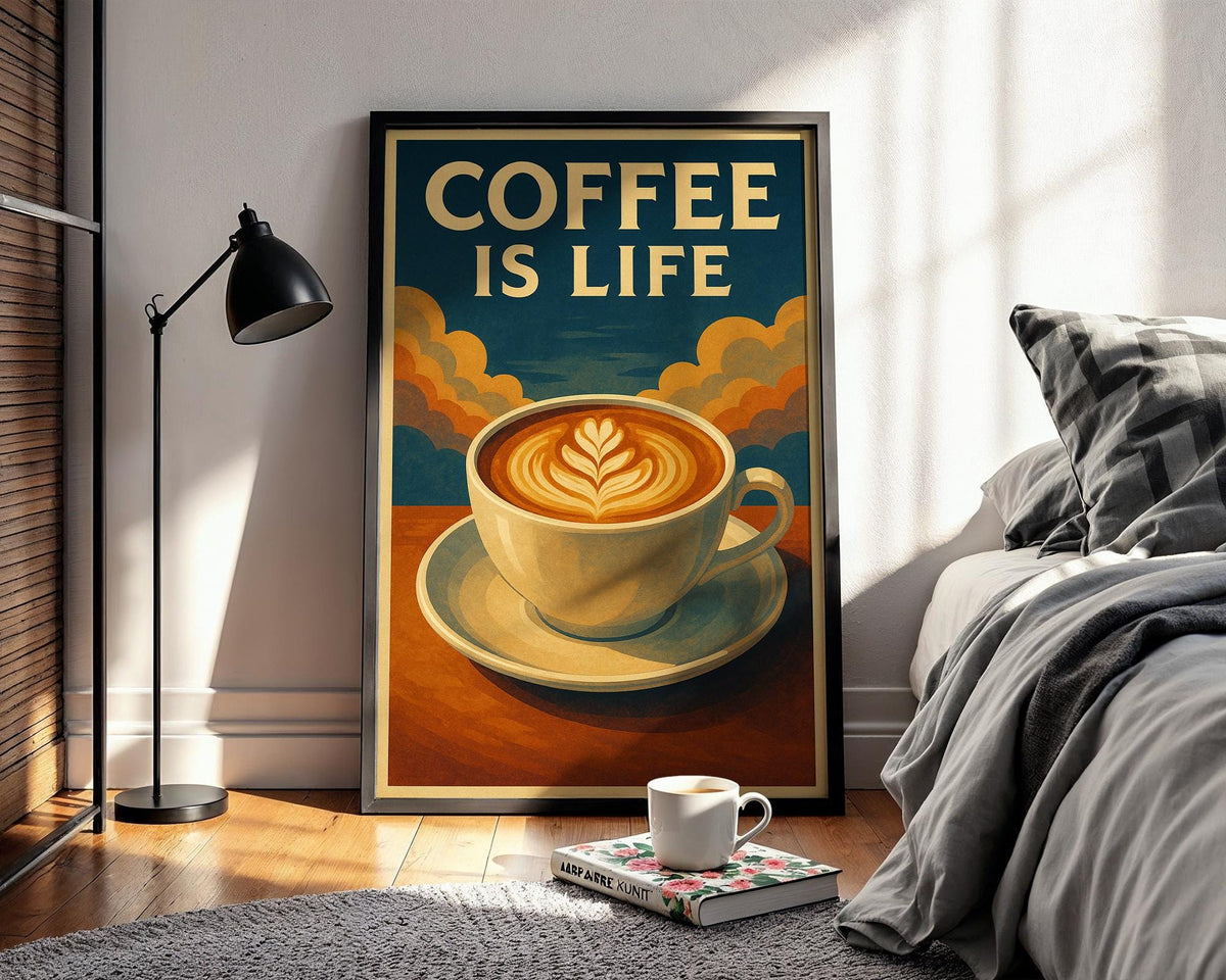 Retro Coffee Art Print – Vintage Style Latte Poster for Kitchen or Café Wall, Bold Coffee Lover Gift for Baristas & Espresso Addicts - Just Great Posters