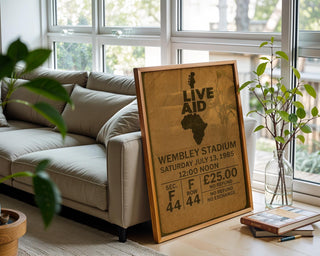 Live Aid 1985 Ticket Print – Vintage - Style Music Poster Featuring Iconic Concert Stub, Bold Retro Wall Art for Music History Buffs - Just Great Posters