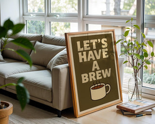 Let’s Have a Brew Poster – Cozy Retro Coffee Wall Art with Bold Text and Cup Illustration, Warm Kitchen or Office Wall Vibe - Just Great Posters