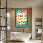 Bath Time Poster – Colorful Kids Bathroom Wall Art with Duck, Bubbles & Tub, Cute Playful Print for Toddlers, Nurseries or Daycares - Just Great Posters