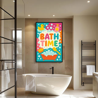 Bath Time Poster – Colorful Kids Bathroom Wall Art with Duck, Bubbles & Tub, Cute Playful Print for Toddlers, Nurseries or Daycares - Just Great Posters