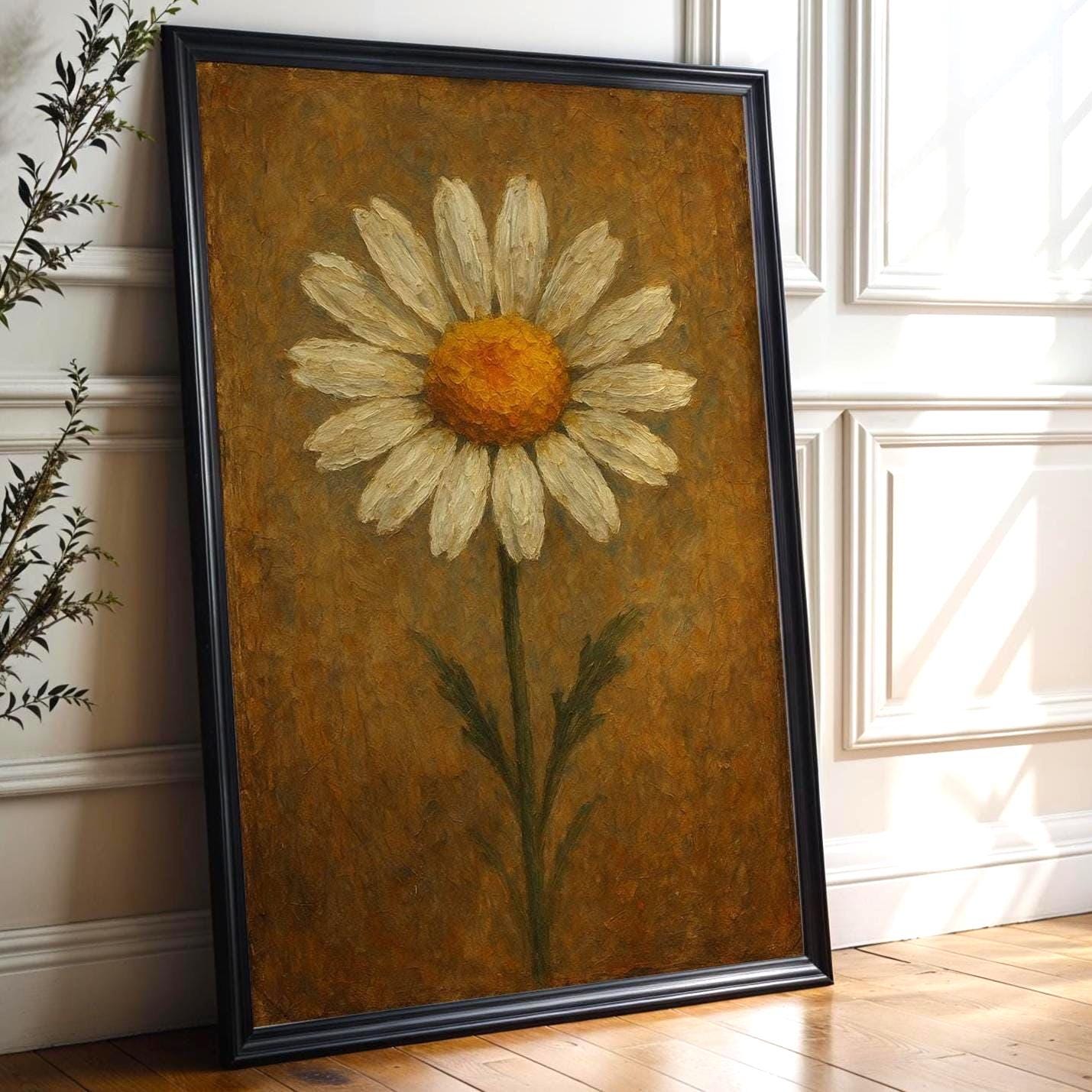 Vintage Daisy Flower Wall Art – Minimal Botanical Print with Rustic Texture, Retro Floral Poster for Nature Lovers & Cozy Decor - Just Great Posters