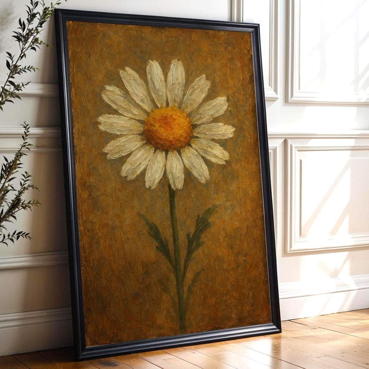 Vintage Daisy Flower Wall Art – Minimal Botanical Print with Rustic Texture, Retro Floral Poster for Nature Lovers & Cozy Decor - Just Great Posters