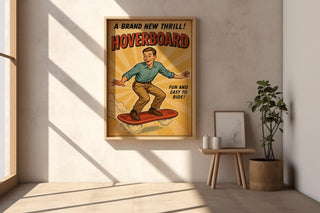 Hoverboard Retro Poster – Vintage Future Ride Wall Art, Funny Sci - Fi Style Hoverboard Ad Print, Midcentury Adventure Poster - Just Great Posters