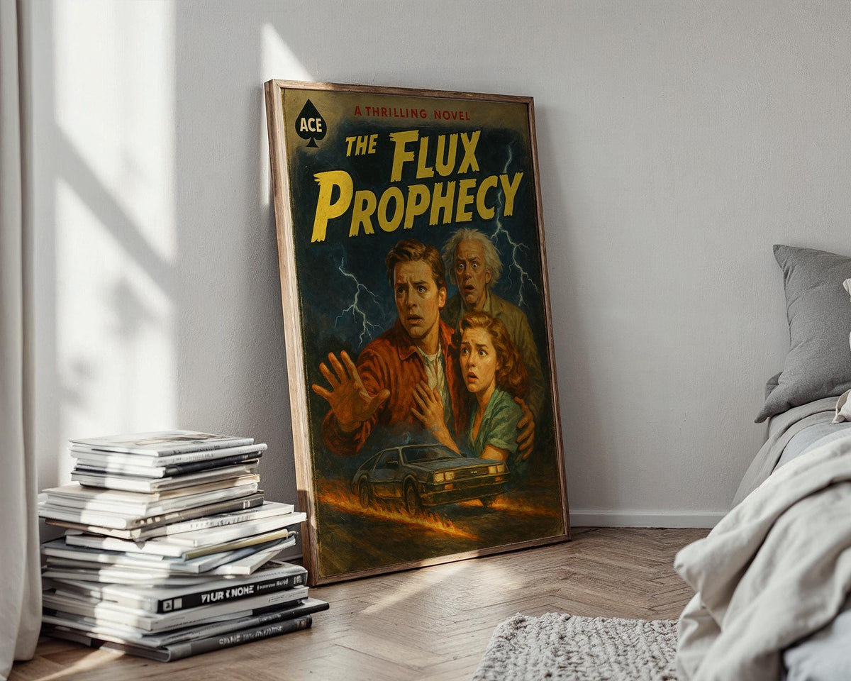The Flux Prophecy Retro Poster – Vintage Sci - Fi Book Cover Art Print, 80s Inspired Thriller Wall Art, Cult Classic Time Travel Poster - Just Great Posters