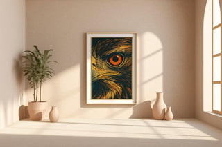 Hawk Eye Poster – Bold Close - Up Bird of Prey Wall Art, Retro Wildlife Print for Rustic, Lodge, or Nature Lover Decor - Just Great Posters