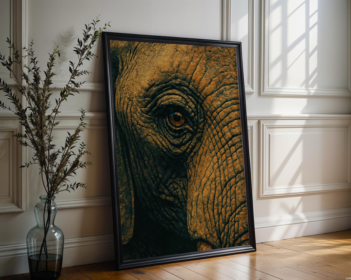 Elephant Eye Close - Up Poster – Vintage Safari Wall Art, Bold Wildlife Photography Style Print for Rustic or Nature - Inspired Decor - Just Great Posters
