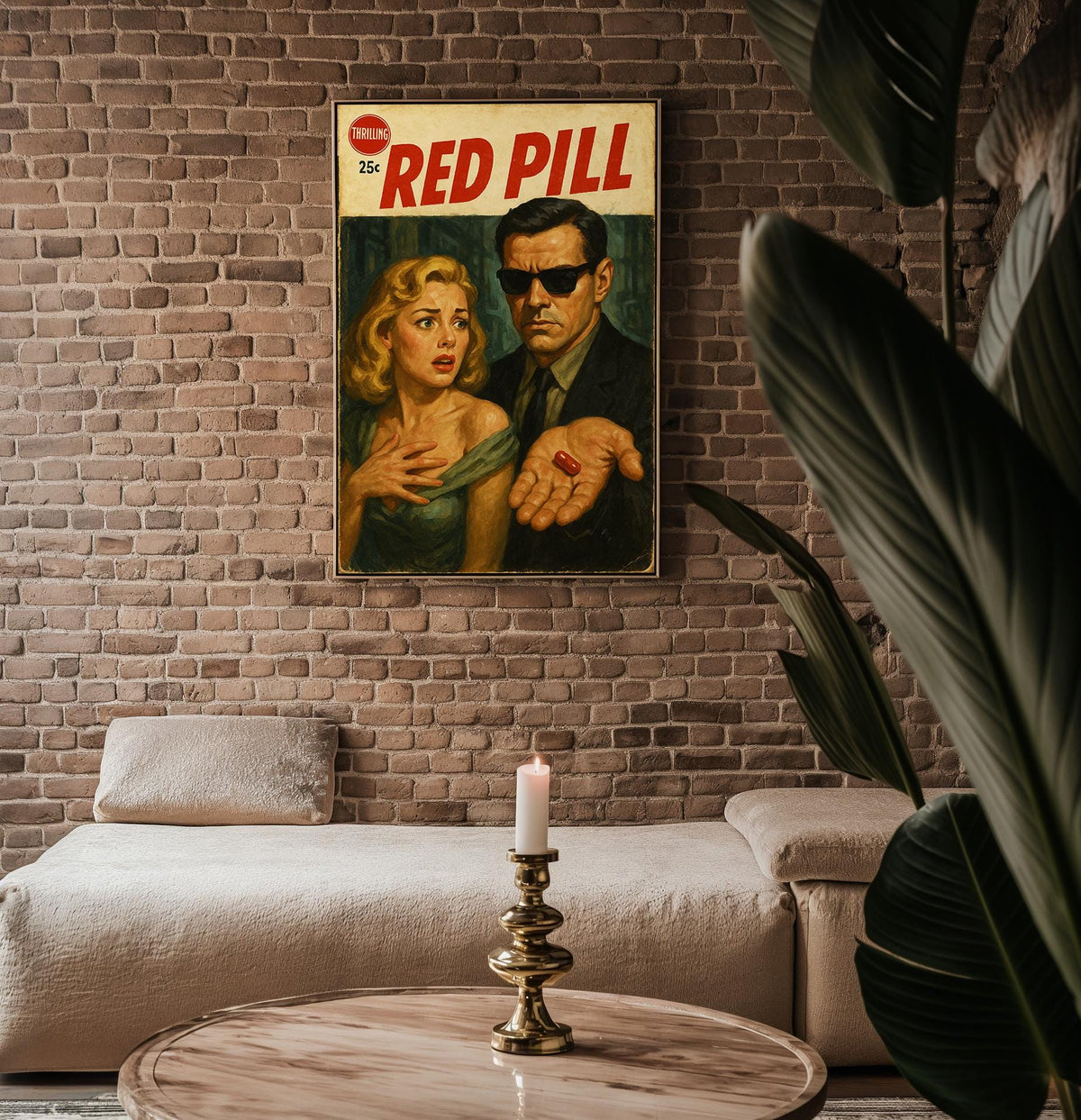 Red Pill Vintage Poster – Retro Pulp Fiction Sci - Fi Wall Art, Dramatic Thriller Book Cover Style Print, 1950s Sci - Fi Noir Decor - Just Great Posters