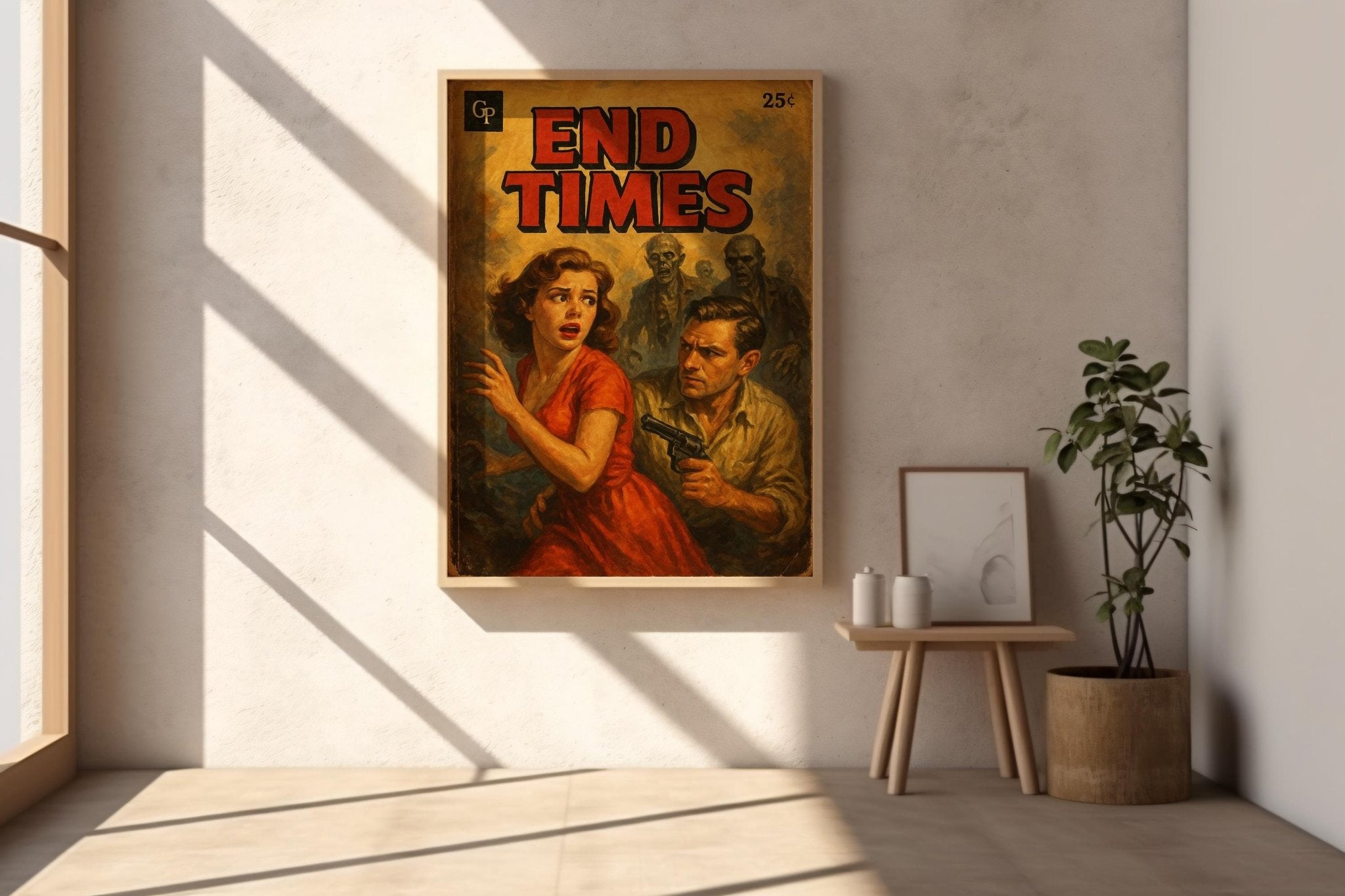 End Times Zombie Poster – Vintage Pulp Fiction Thriller Art Print, Retro Survival Horror Wall Art, Apocalypse Novel Cover Style - Just Great Posters