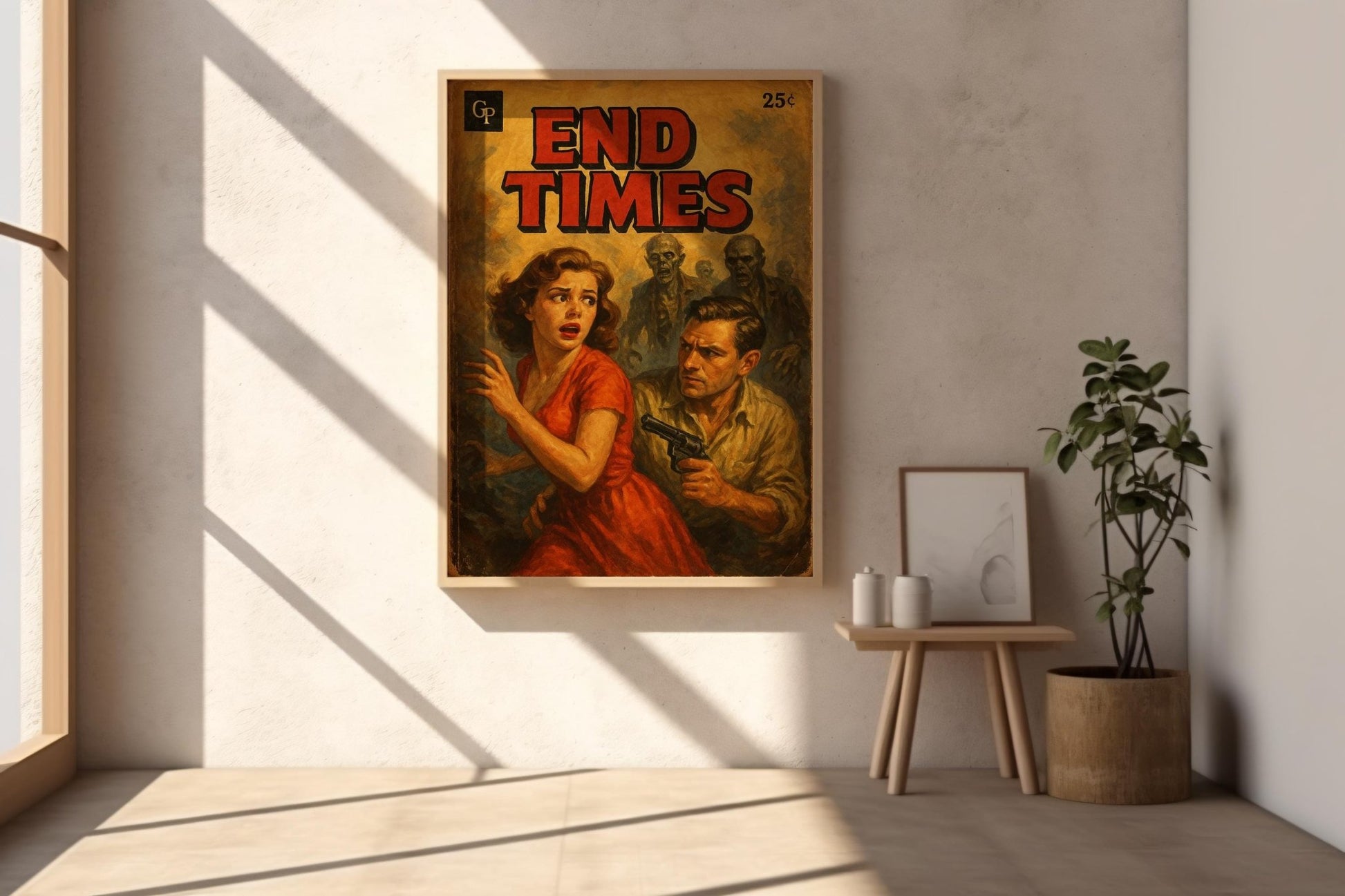 End Times Zombie Poster – Vintage Pulp Fiction Thriller Art Print, Retro Survival Horror Wall Art, Apocalypse Novel Cover Style - Just Great Posters