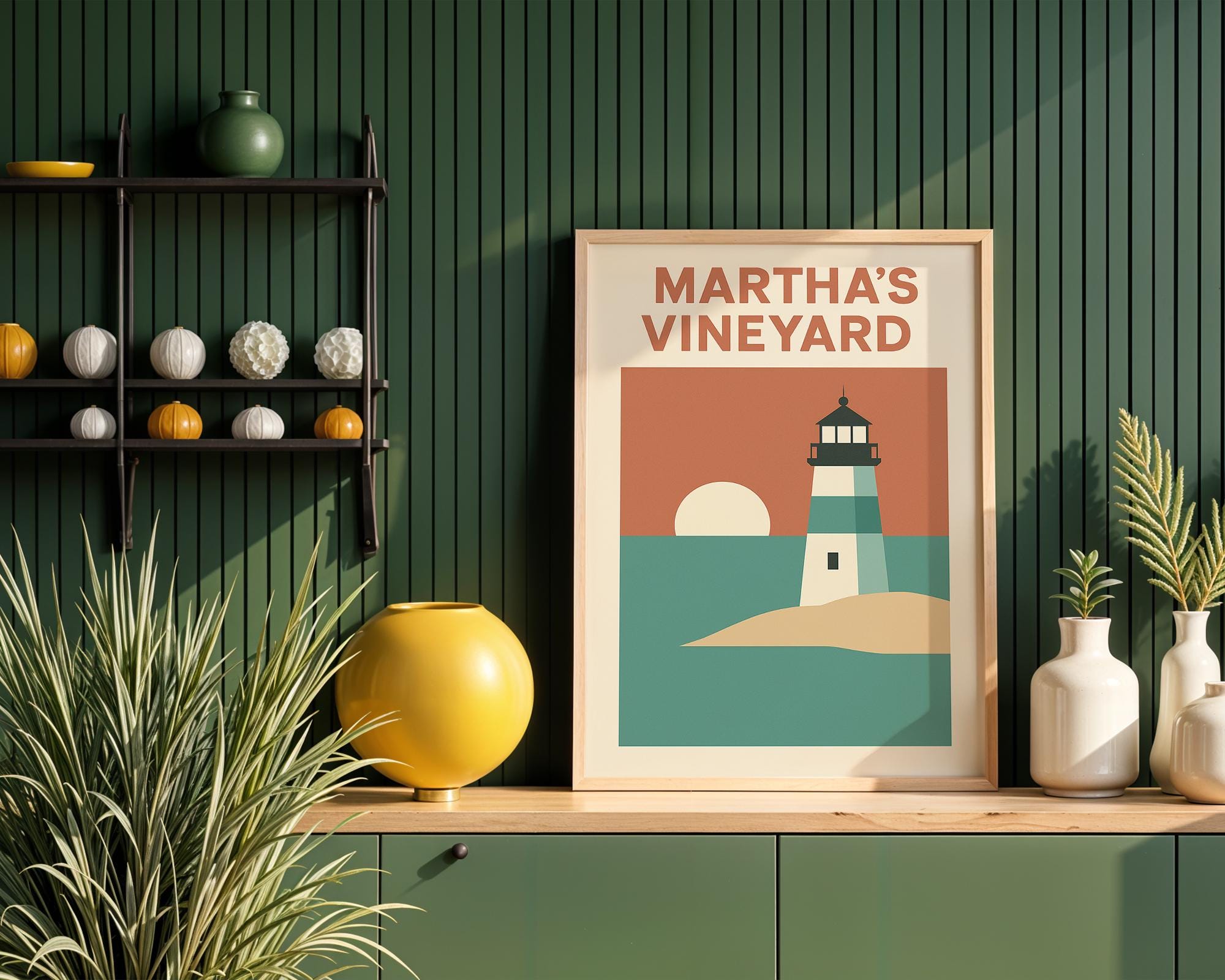 Martha’s Vineyard Poster – Minimalist Lighthouse Wall Art, Retro Coastal Travel Print, Seaside Nautical Decor for Beach House or Cottage - Just Great Posters